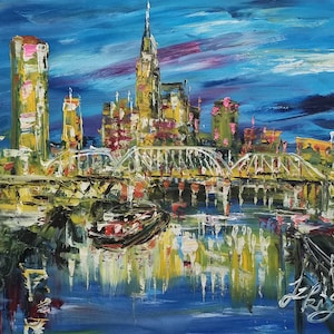 Bridge Skyline Nashville TN-Pen King-A4543-Home Decor Holiday Artwork Texture Painting Dining Wall Art
