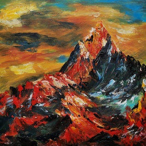 Himalaya in Sunset-Pen King-A2599-Home Decor Holiday Artwork Texture Painting Dining Wall Art
