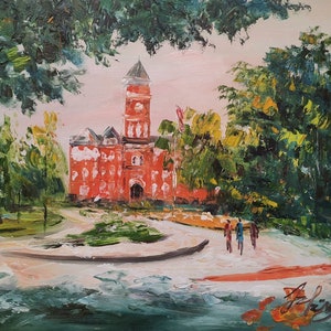 Snow Campus Tillman Hall in University,  Klugh Avenue, Clemson, SC-Pen King-A2911-Home Decor Holiday Artwork Texture Painting Dine Wall Art
