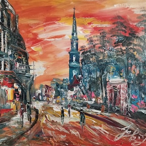 Sunset Tremont St, Boston, MA, Beantown Pub-Pen King-X56-Home Decor Holiday Artwork Texture Painting Dining Wall Art