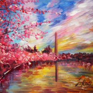 Sakura in Washington DC-Pen King-A1612-Home Decor Holiday Artwork Texture Painting Dining Wall Art