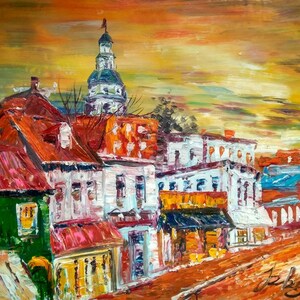 COLORFUL Main Street, Annapolis Maryland-Pen King-A2101-Home Decor Holiday Artwork Texture Painting Dining Wall Art