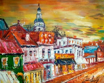 COLORFUL Main Street, Annapolis Maryland-Pen King-A2101-Home Decor Holiday Artwork Texture Painting Dining Wall Art