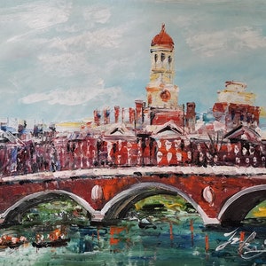 Harvard Campus and Bridge-Pen King-A3482-Home Decor Holiday Artwork Texture Painting Dining Wall Art
