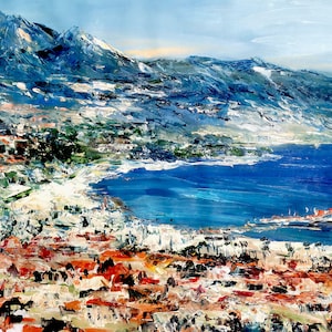 Sunny Beach Santa Barbara California-Pen King-24&quot;x36&quot;-D7-Home Decor Holiday Artwork Texture Painting Dining Wall Art