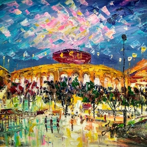 Rainy LSU Stadium-Pen King-A1932-Home Decor Holiday Artwork Texture Painting Dining Wall Art