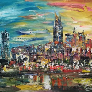 Skyline Nashville TN-Pen King-A4533-Home Decor Holiday Artwork Texture Painting Dining Wall Art