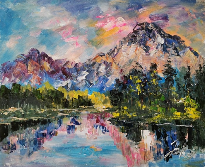 Break Grand Teton National Park, Wyoming-Pen King-A2991-Home Decor Holiday Artwork Texture Painting Dining Wall Art