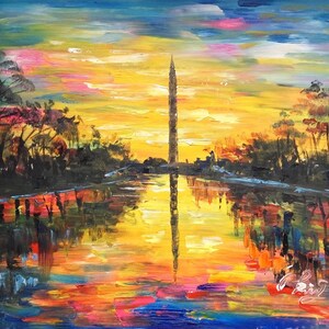 Sunset in Washington DC-Pen King-A1519-Home Decor Holiday Artwork Texture Painting Dining Wall Art