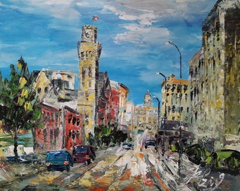 Downtown Sioux City Iowa-Pen King-A3498-Home Decor Holiday Artwork Texture Painting Dining Wall Art