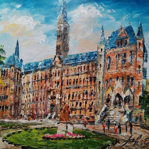 Old Main in University, Georgetown, Washington DC-Pen King-A2639-Home Decor Holiday Artwork Texture Painting Dining Wall Art