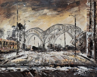 Hernando de Soto Bridge, Mississippi River,Memphis TN-Pen King-A3091-Home Decor Holiday Artwork Texture Painting Dining Wall Art