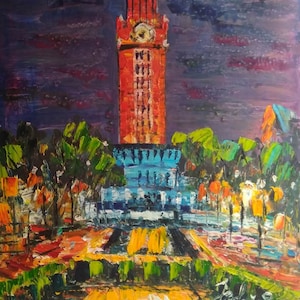 Red Tower From Campus, West 25th Street Austin, TX-Pen King-A2176-Home Decor Holiday Artwork Texture Painting Dining Wall Art