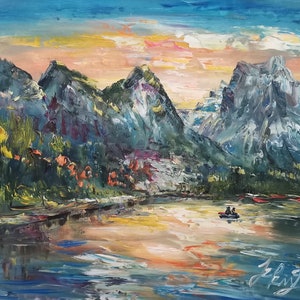 Sunset Bow Lake, Banff national park, Alberta, Canada-Pen King-A4431-Home Decor Holiday Artwork Texture Painting Dining Wall Art