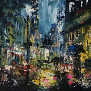 Rainy Bright Lexington Ave, New York City-Pen King-A4630-Home Decor Holiday Artwork Texture Painting Dining Wall Art