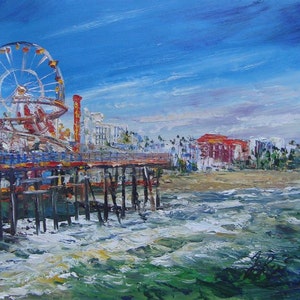 Santa Monica, CA  -Pen King -A989-Home Decor Holiday Artwork Texture Painting Dining Wall Art