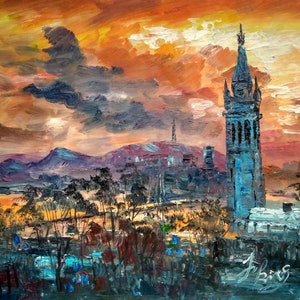 Sather Tower in Sunset, View from University of California, Berkeley-Pen King-A2066