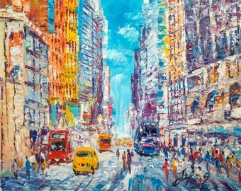 6th Avenue New York City-Pen King-A1859-Home Decor Holiday Artwork Texture Painting Dining Wall Art