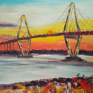 Arthur Ravenel Jr. Bridge in Spring, Charleston SC-Pen King-A1740-Home Decor Holiday Artwork Texture Painting Dining Wall Art