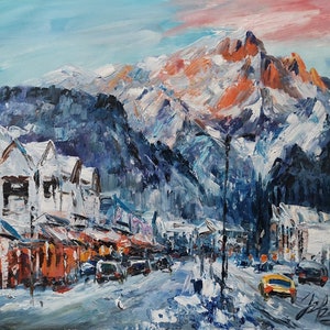 Winter Banff Alberta Canada , Downtown National Park-Pen King-A3242-Home Decor Holiday Artwork Texture Painting Dining Wall Art
