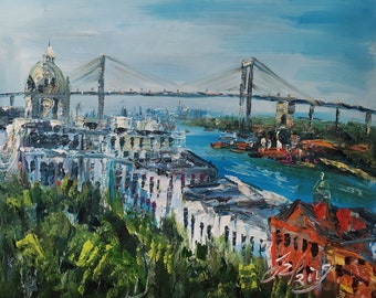 Savannah River and Bridge, GA-Pen King-A3217-Home Decor Holiday Artwork Texture Painting Dining Wall Art