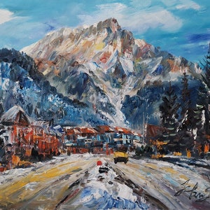 Snow Banff Alberta Canada , Downtown National Park-Pen King-A3241-Home Decor Holiday Artwork Texture Painting Dining Wall Art