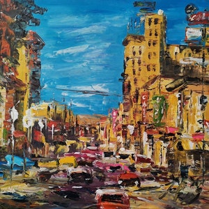 Central Ave, Downtown Albuquerque, NM-Pen King-A3074-Home Decor Holiday Artwork Texture Painting Dining Wall Art image 1