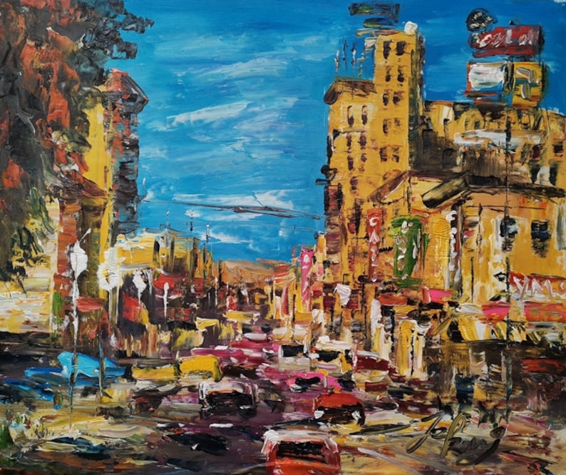 Central Ave, Downtown Albuquerque, NM-Pen King-A3074-Home Decor Holiday Artwork Texture Painting Dining Wall Art image 1