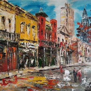Dauphin Street, Downtown Mobile, Alabama-Pen King-A3148-Home Decor Holiday Artwork Texture Painting Dining Wall Art