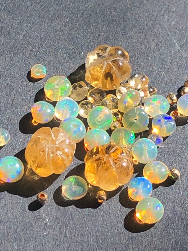 citrine and opal necklace on silk