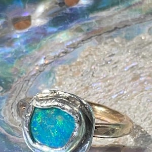 SALE australian opal ring in silver and gold size 8 1/2