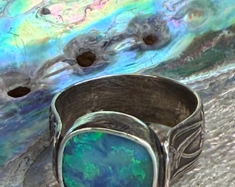australian opal ring in sterling silver size 8 1/2