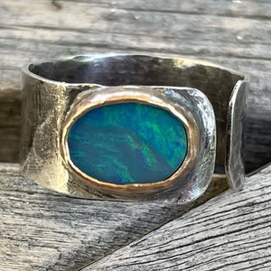 australian opal sterling/gold cuff ring size 9