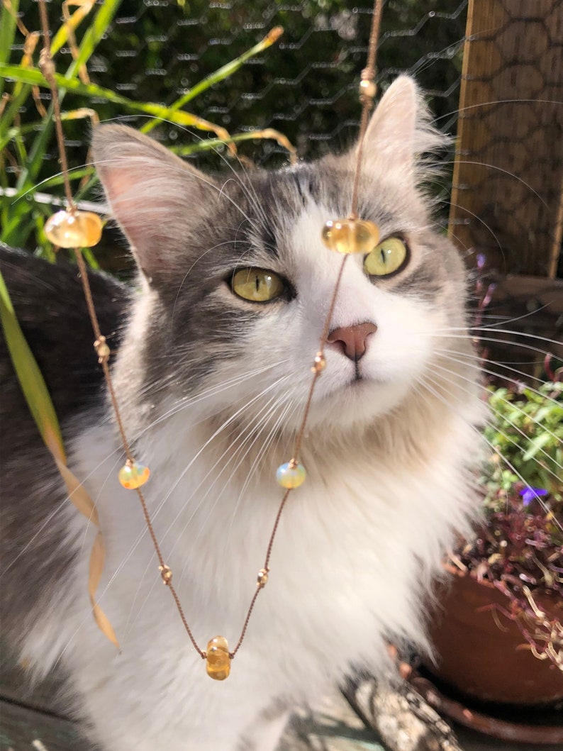 citrine and opal necklace on silk