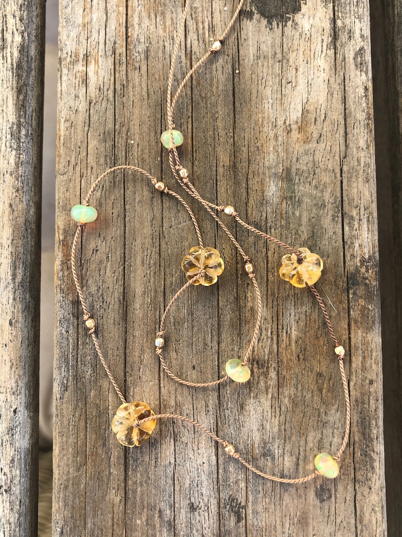 citrine and opal necklace on silk