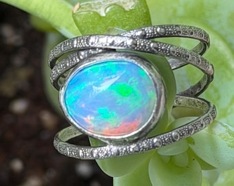 ethiopian opal ring in silver fits size 8-8 1/2