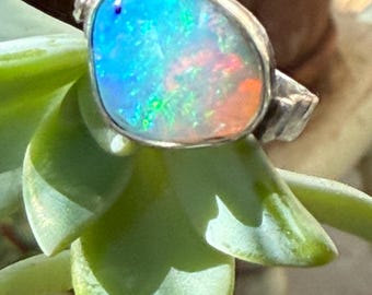ethiopian opal ring in silver size 6 1/2