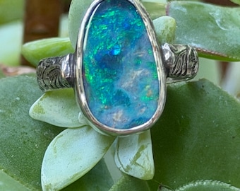 australian opal ring in silver size 8