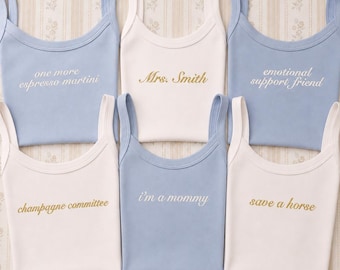 Custom Embroidered Bride Baby Tee | Embroidered Tank Top | Bridesmaid Proposal | Bachelorette Party Shirts | Embroidered Bridesmaid Gift
