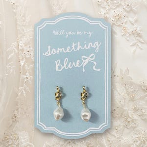 Kaart Will You Be My Something Blue |  Barokke parelknoopoorbellen |  Cadeau iets blauws |  Cadeau bruidsfeest