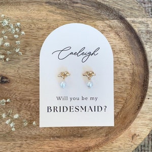 Brautjungfer Perle Knoten Ohrringe |  Personalisierte Brautjungfer Karte |  Brautjungfer Geschenk |  Brautjungfer Vorschlag | Brautjungfer Box-Zubehör