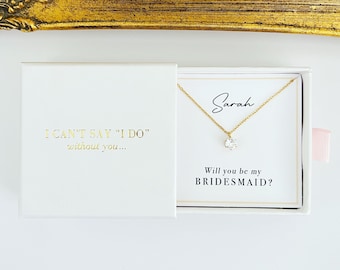 Bridesmaid Necklace  |  Bridesmaid Proposal  | Dainty CZ Necklace  |  Custom Bridesmaid Gift  |  Bridesmaid Necklace with Box