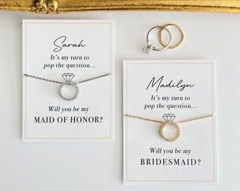 Pop the Question Bridesmaid Card  |  Bridesmaid Necklace  |  Circle Charm Necklace  |  Bridesmaid Boxes  |  Wedding Necklace