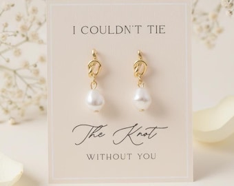 Pendientes de dama de honor con nudo / Regalo para dama de honor / Pendientes minimalistas con nudo de perla / Caja de recuerdo para dama de honor / Propuesta para dama de honor /