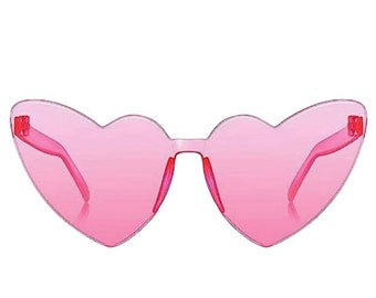 Lunettes de soleil roses sans cadre en forme de coeur | Lunettes de soleil coeur rétro | Lunettes de soleil coeur sans monture | Lunettes de soleil coeur Cadeaux pour soirée