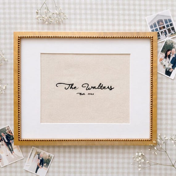 Embroidered Family Name Sign | Embroidered Gift | Wedding Gift | Embroidered Linen Art | Custom Embroidered Note | Housewarming Gift