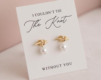 Pendientes de dama de honor con nudo / Propuesta de dama de honor / Regalo de dama de honor / Pendientes de nudo de perla / Accesorios de dama de honor para caja de dama de honor