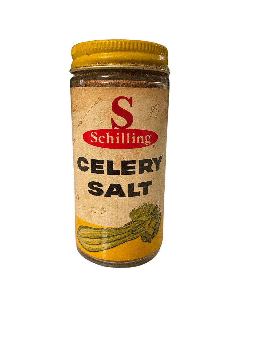 Vintage 1940s Schilling Celery Salt Seasoning Full Glass