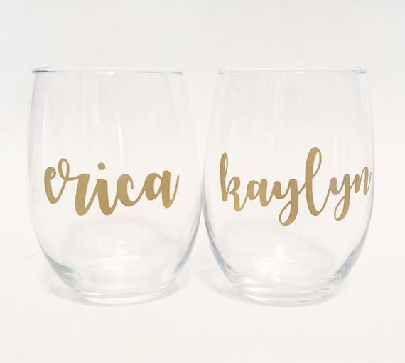 Set of 2 Script Font Custom Name / Stemless Wine Glasses / Etsy
