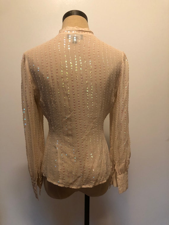 Sequined silk blouse with pussy bow - image 4